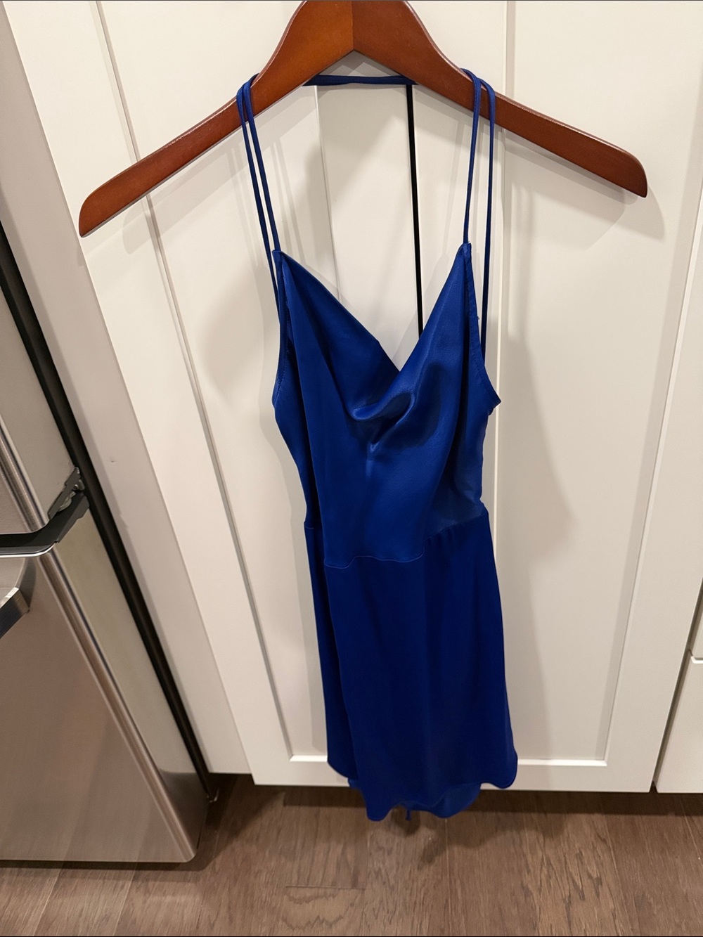 Zara Royal Blue Satin Cowl Neck Camisole Dress